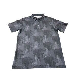 Waggle Polo Shirt Men's Gray Bear All Over Print Golf Performance Size Small
